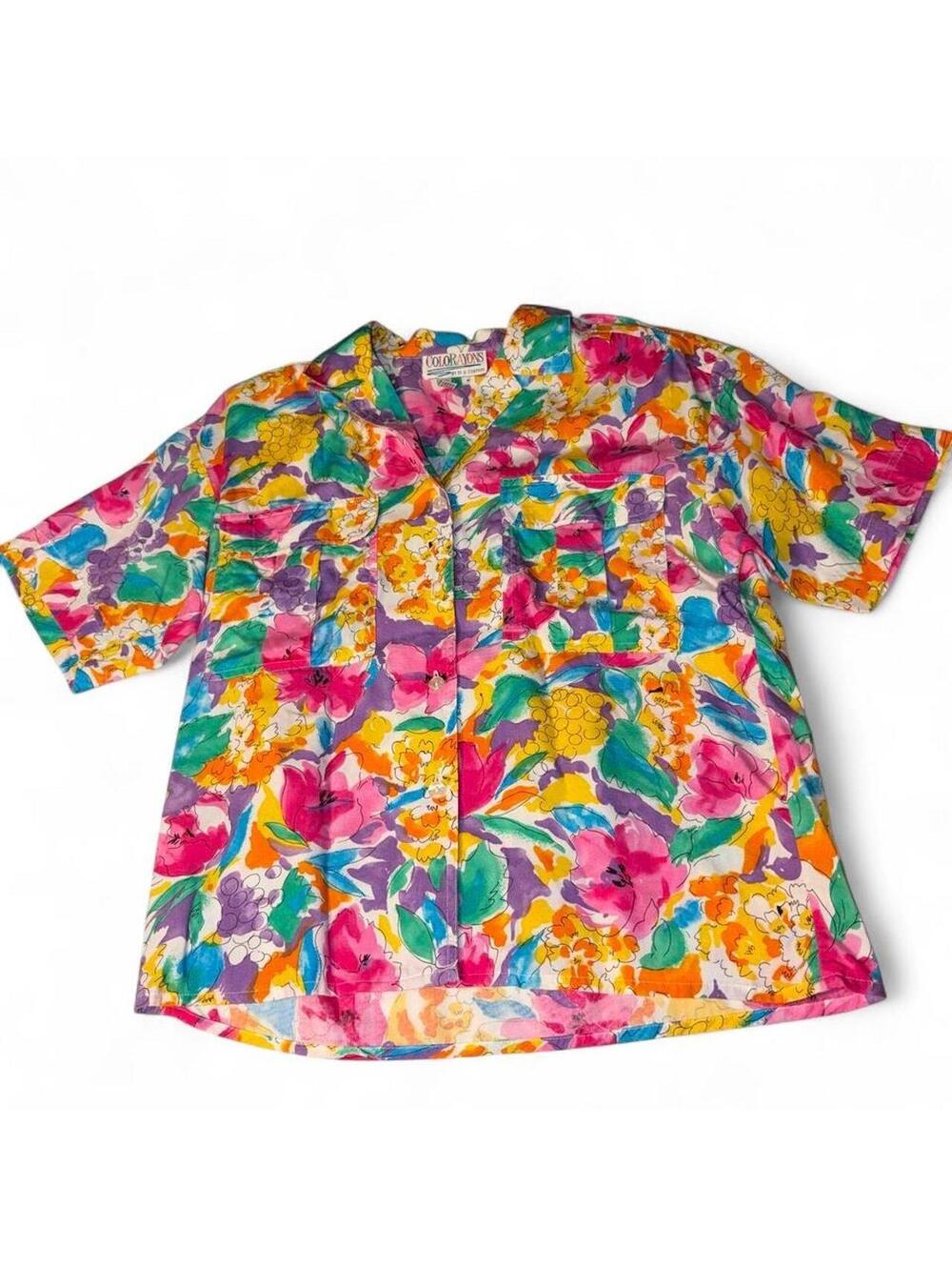 Vintage 90s ColoRayons by SK & Company Floral Rayon Button Up Shirt - Size M